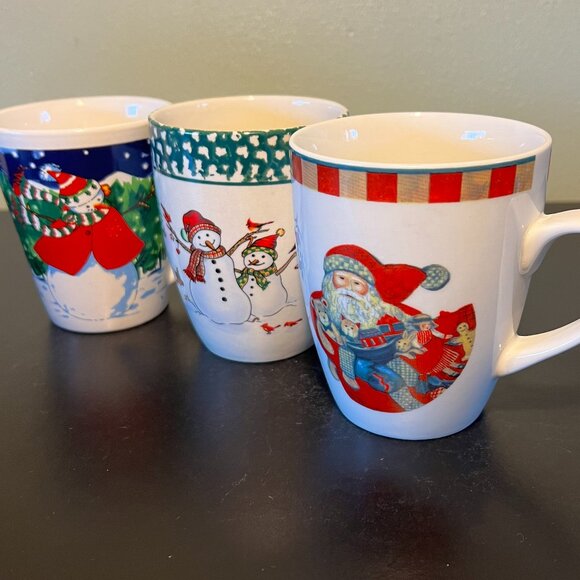 Lot of 3 Vintage Snowmen & Santa Claus Christmas Winter Holiday Ceramic Mugs - Picture 1 of 14